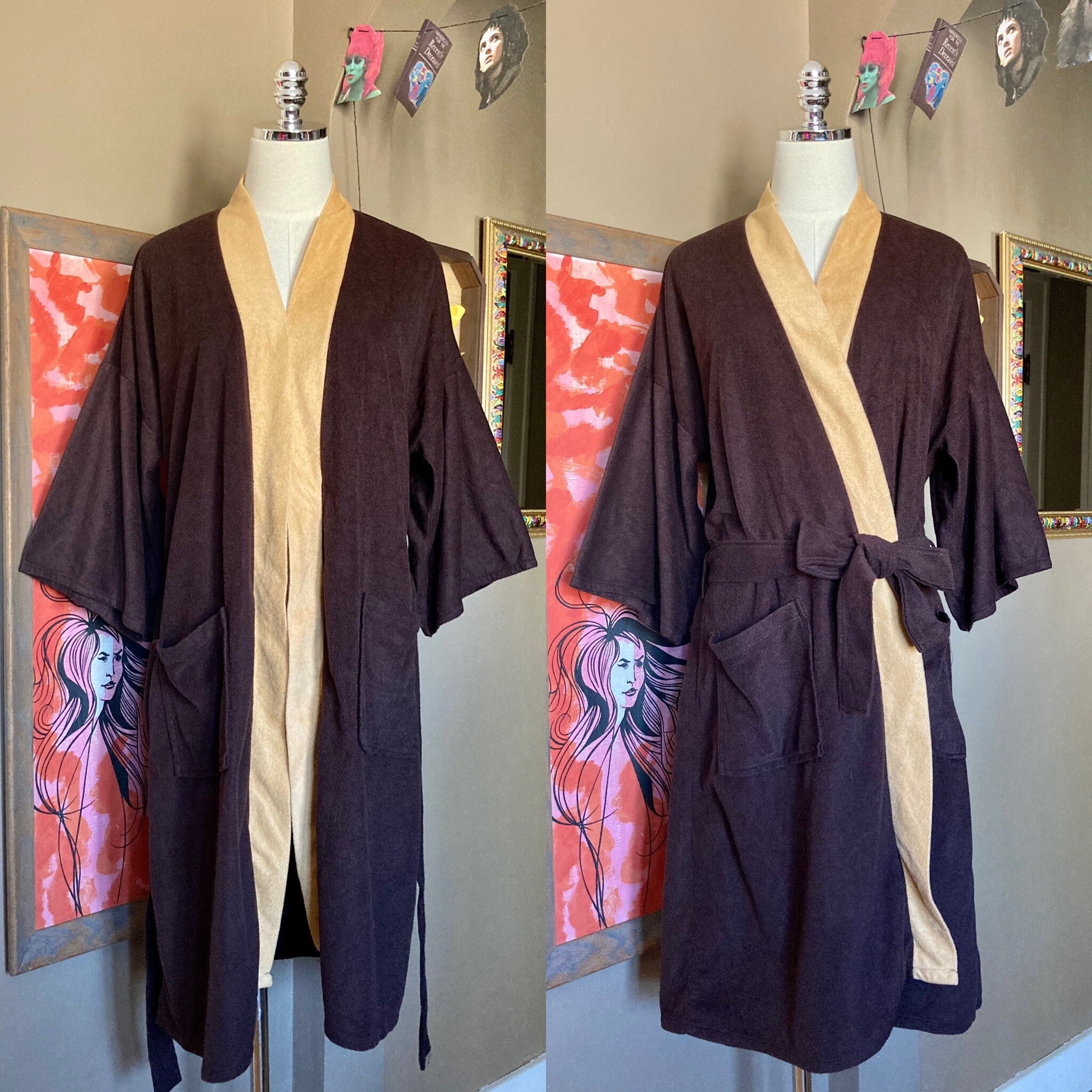 Vintage 70s Brown Tan Kmart Mens Robe Vintage Brown Fuzzy