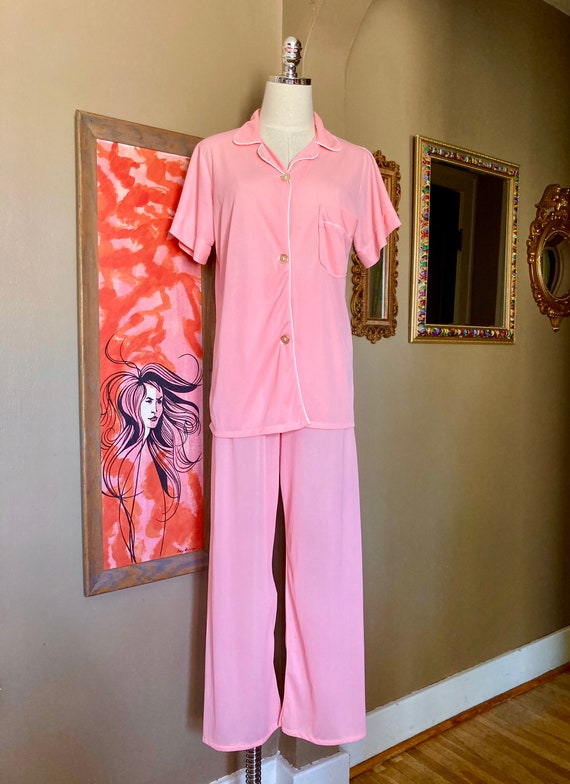 Vintage 60s Pink Nylon Kmart Pajama Set / 60s Pin… - image 2