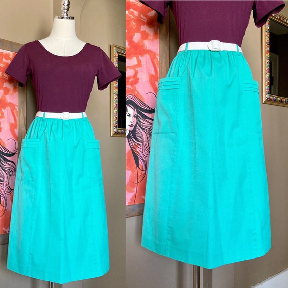 Vintage 80s White Stag Aqua Belted Skirt / Vintag… - image 1