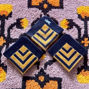 Vintage Black & Gold Geometric YSL Washcloth Set / Vintage Black and Gold Yves Saint Laurent Washcloths / Vintage YSL Designer Washcloths