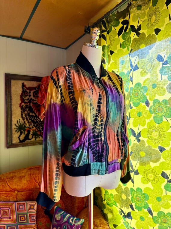 Vintage 90s Tie Dye Zip Up Bomber Jacket / Vintag… - image 4