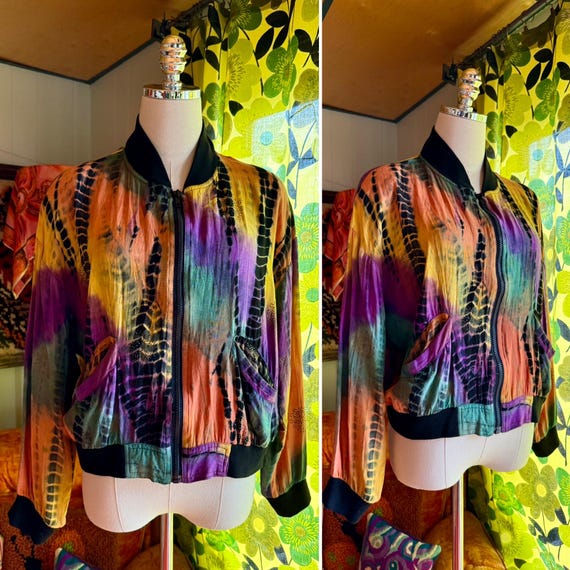 Vintage 90s Tie Dye Zip Up Bomber Jacket / Vintag… - image 1