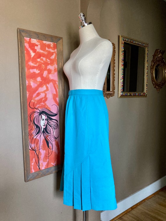 Vintage 70s Blue Pleated Midi Skirt / Vintage Blu… - image 6