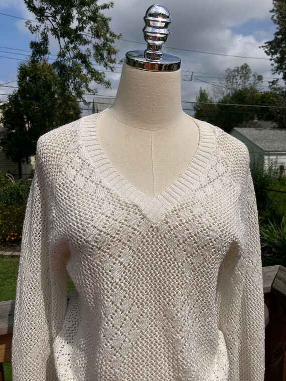 Vintage 70s Cream Loose Knit Sweater / 70s White … - image 2