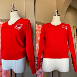 Vintage 70s Red Pullover Sweater / 70s Red Ohio Conference Outdoor Ministries Sweater / 70s Ohio Shirt / 70s Red V-neck Sweater