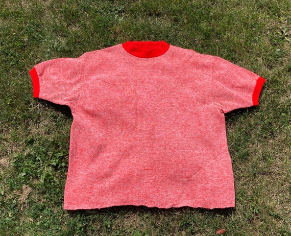Vintage 60s Distressed Heather Red Short Sleeve P… - image 7