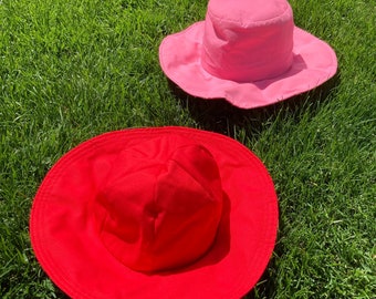 YOU PICK / Vintage 70s Red & Pink Bucket Hat / 70s Pink Bucket Hat / 70s Red Red Bucket Hat / Vintage Bucket Sun Hat