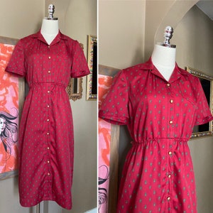 Vintage 80s Red & Green Paisley Leslie Fay Camisa Vestido / Vintage 80s Leslie Fay Dress / Vintage Leslie Fay Vestido Profesional imagen 1