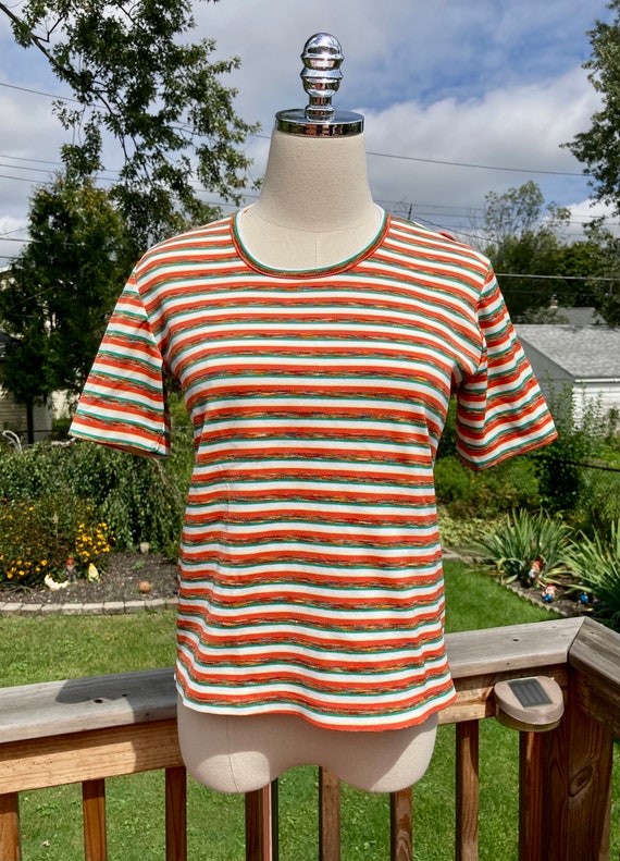 Vintage 70s Orange & Green Space dye Knit Polyest… - image 1