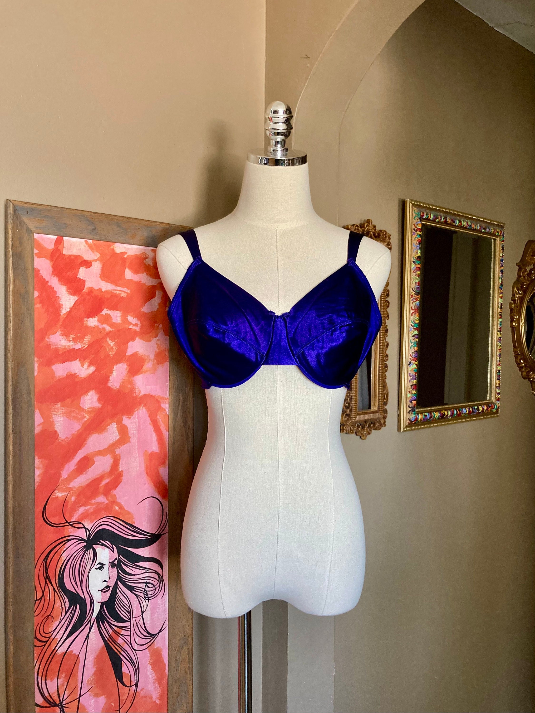 Vintage 90s Sexy Deep Blue Satin Second Skin Bra / Vintage Jcpenney Adonna Blue  Satin Bra / Vintage Blue Satin Bra / Vintage 36D Satin Bra 