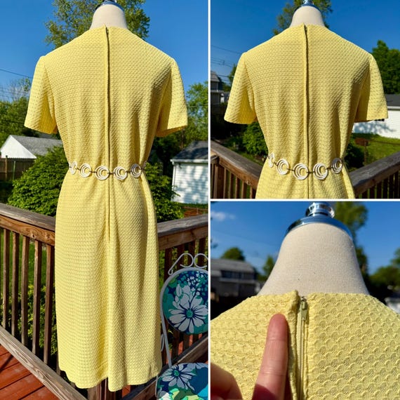 Vintage 60s Mod Yellow Textured Shift Dress with … - image 8