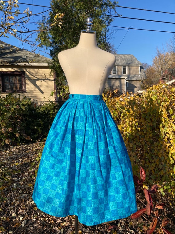 Vintage 50s/60s Blue Novelty Print Skirt / Vintag… - image 2