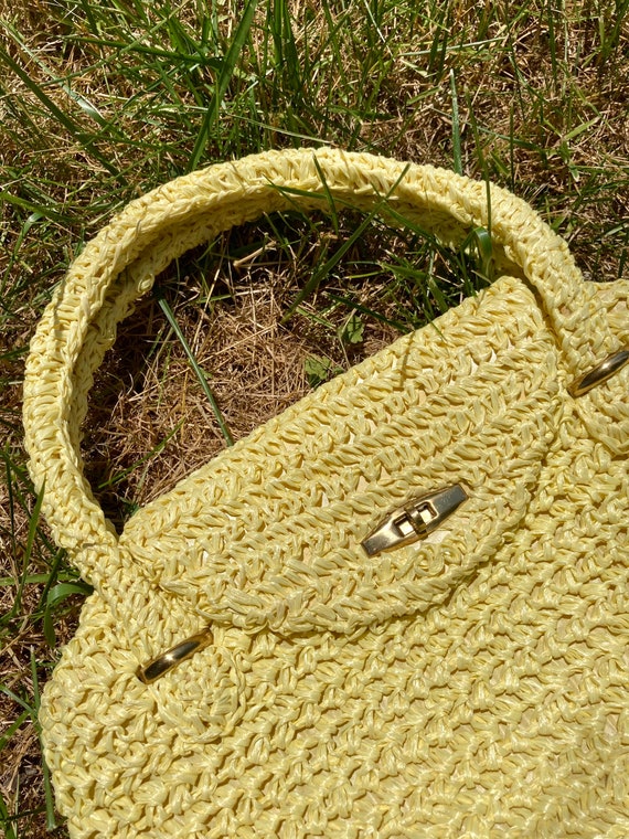 Vintage 60s Yellow Woven Raffia Purse / Vintage 60