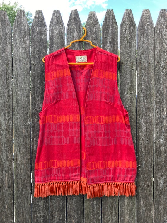 Vintage 60s Red Fringe Vest / Vintage 60s Fringed