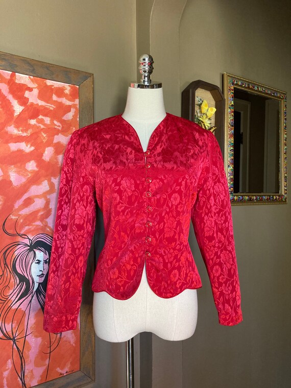 Vintage 80s Red Floral Henry Lee Petites Blazer /… - image 7