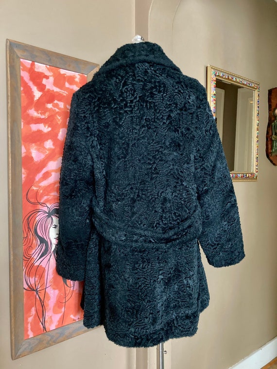 Vintage 60s Black Faux Curly Lambswool Coat / Vintage… Gem