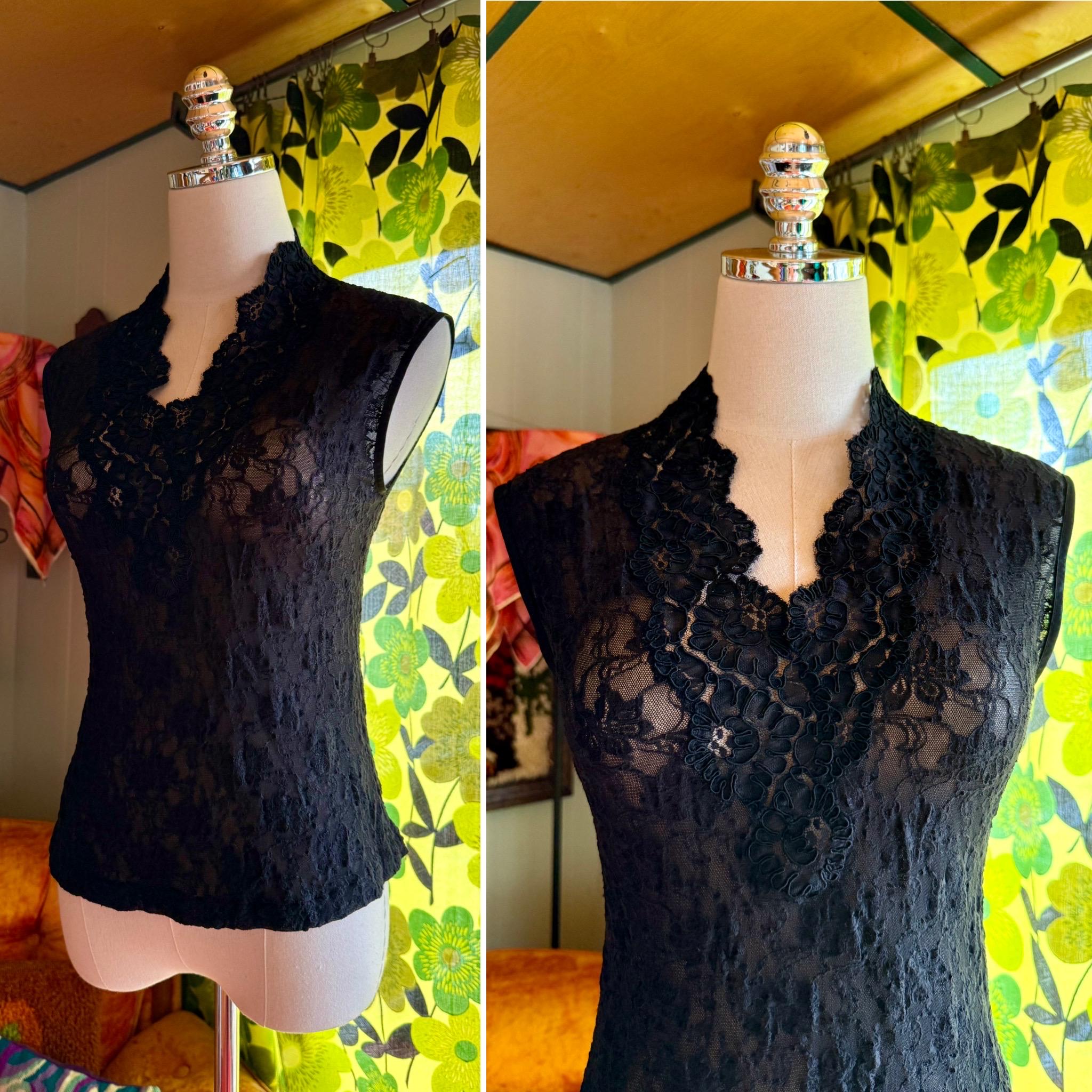 トップス vintage Black sheer top antique lace Antique Edwardian Black Lace Top - Raleigh Vintage