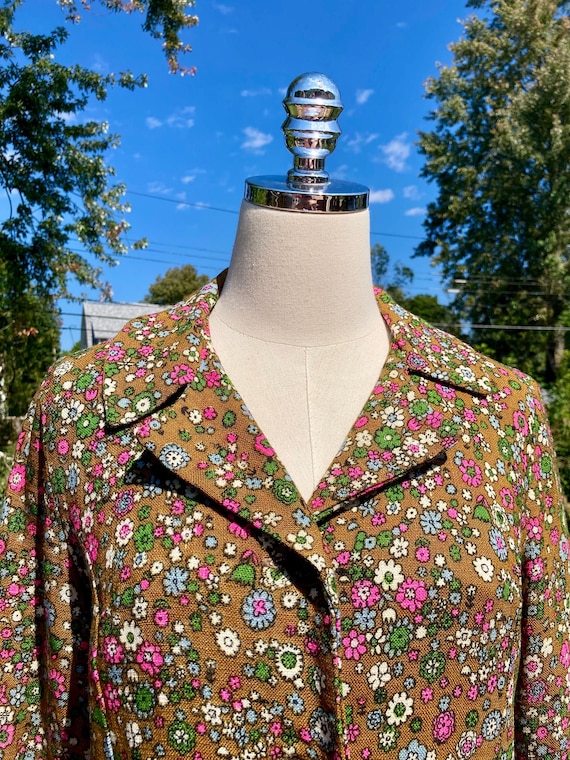 70s ETRO Setup Suits Jacket Skirt ヴィンテージ Vintage 60s/70s Green & Pink Flower Power Print Jacket and