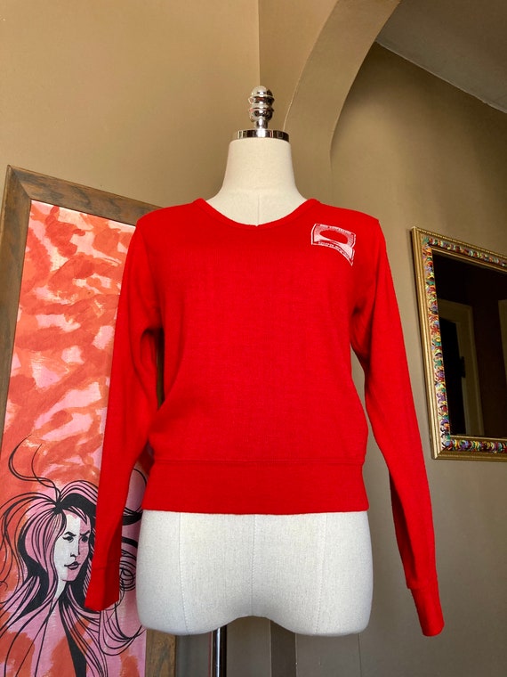 Vintage 70s Red Pullover Sweater / 70s Red Ohio C… - image 3