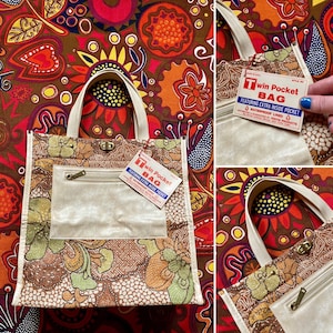 DEADSTOCK Vintage 70s Groovy Brown & Green Fertig Products “Twin Pocket” Tote Bag / Vintage Brown Psychedelic Tote Purse