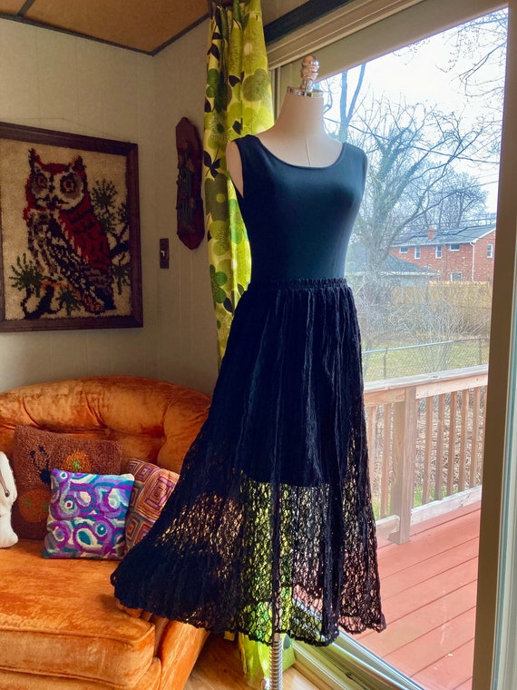 Vintage 90s Black Lace Sheer Maxi Skirt / Vintage… - image 10