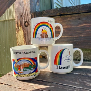 YOU PICK / Vintage Rainbow Mug / Vintage Hawaii Rainbow Mug / Vintage North Carolina Rainbow Mug / Vintage Rainbow Boat Mug bild 1
