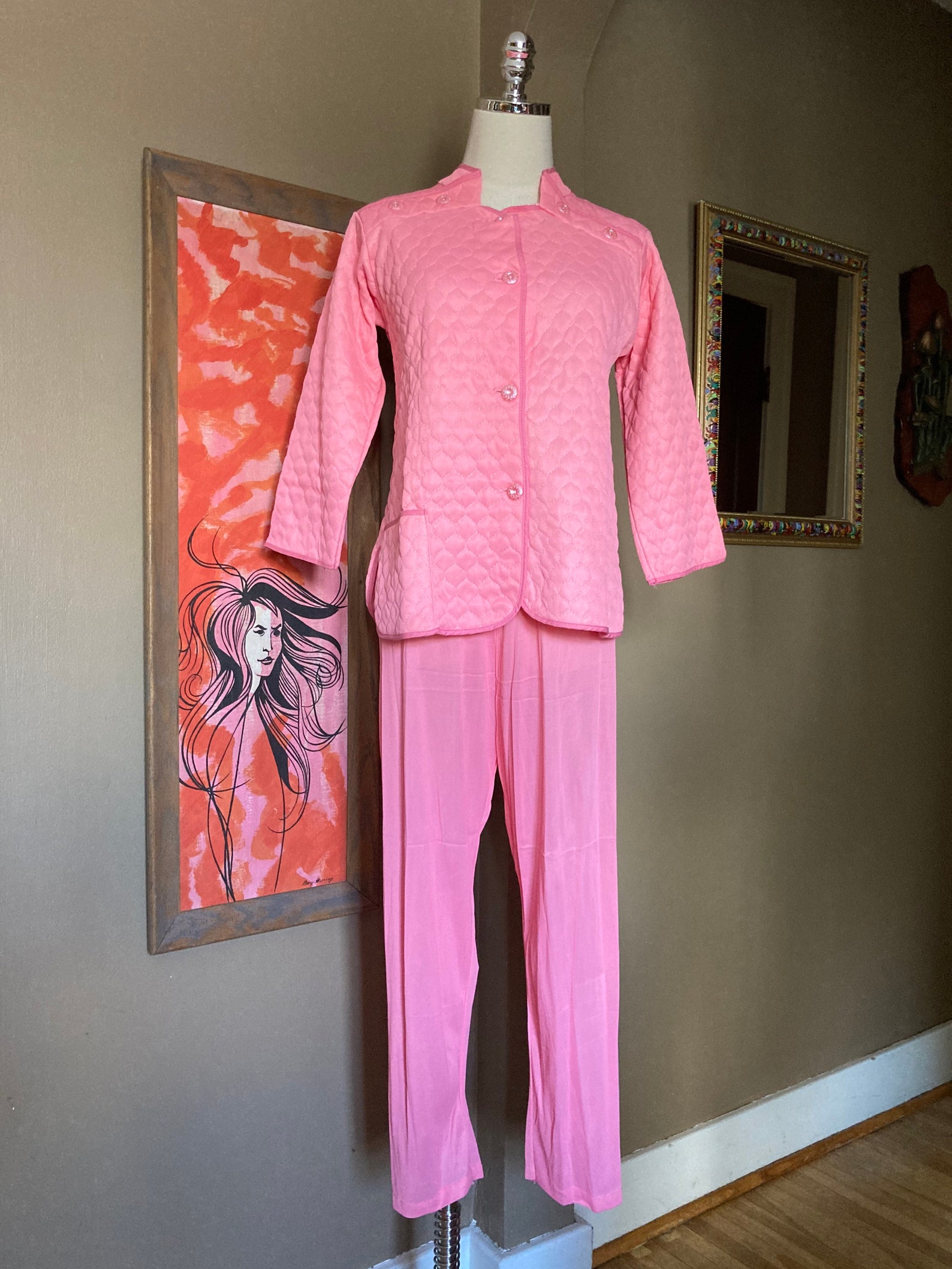 Vintage 60s Pink Quilted Pajamas / 60s Pink Venus Form Pajamas - Etsy UK