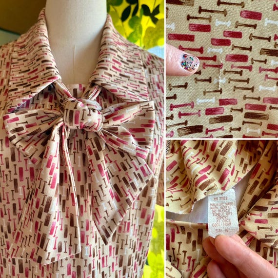 Vintage 70s Mod Novelty Print Pussybow Polyester … - image 7