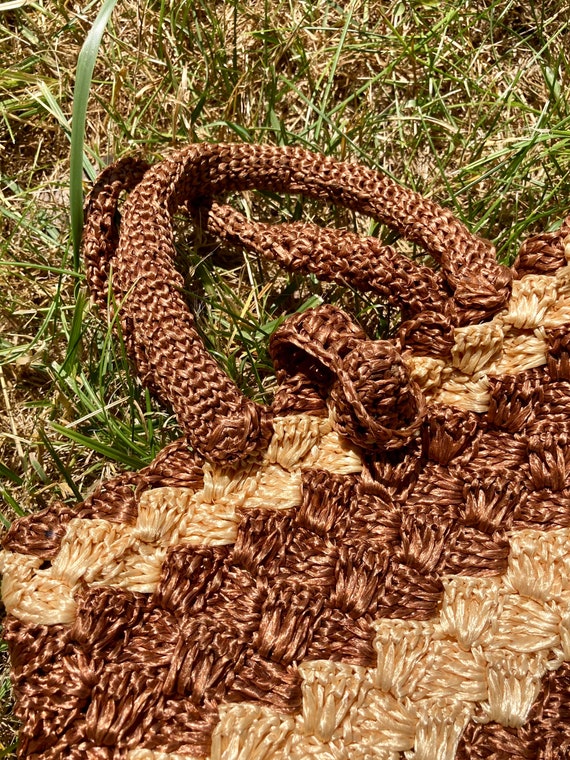 Vintage 60s/70s Brown Chevron Woven Raffia Purse … - image 3