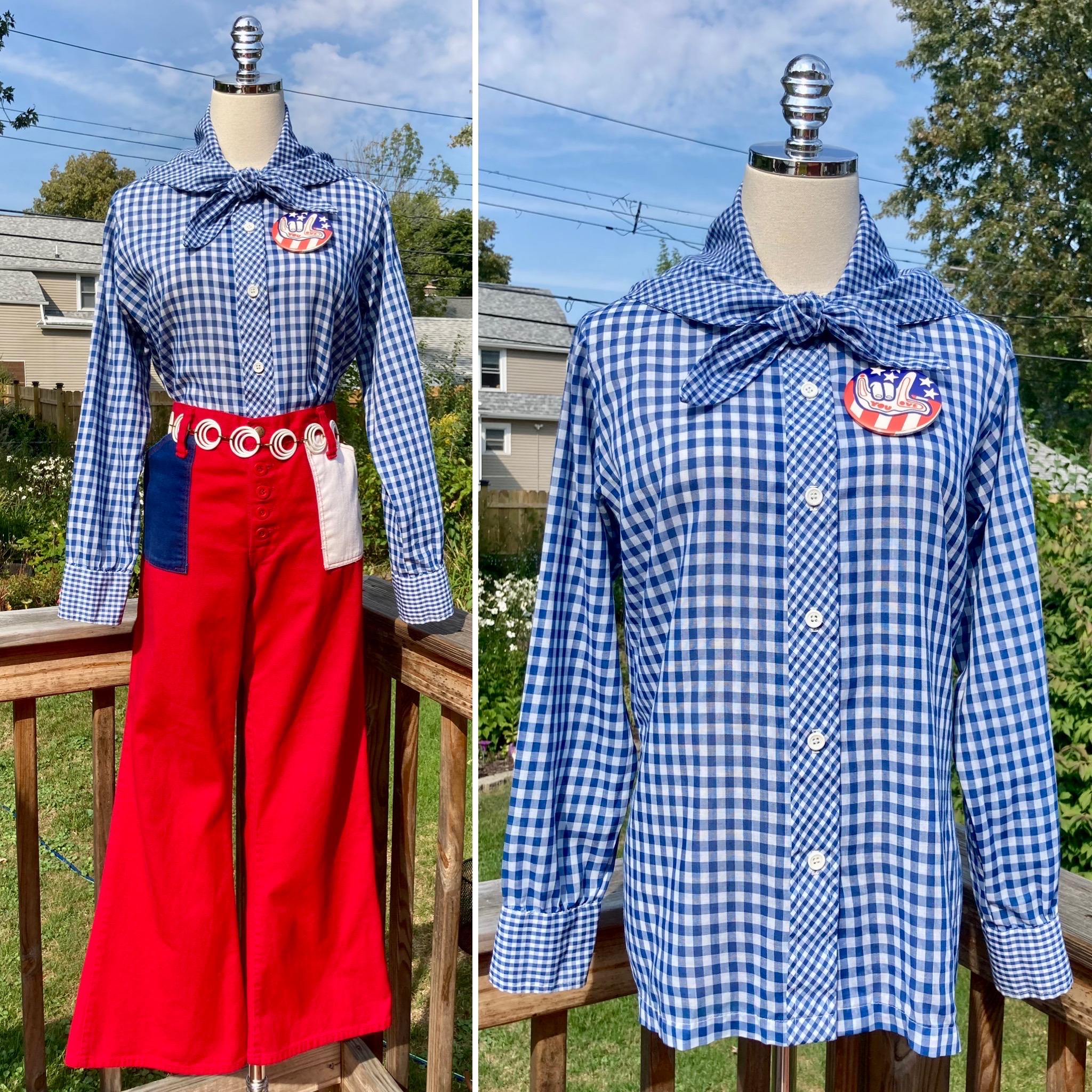 Blue Gingham Blouse - Etsy Blue Gingham Blouse - Etsy