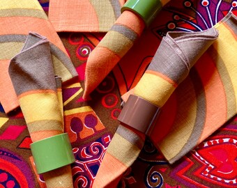 Vintage Set of Six Brown or Green Vera Neumann Napkin Rings / Vintage Vera Neumann Napkin Rings / Vintage Napkin Rings