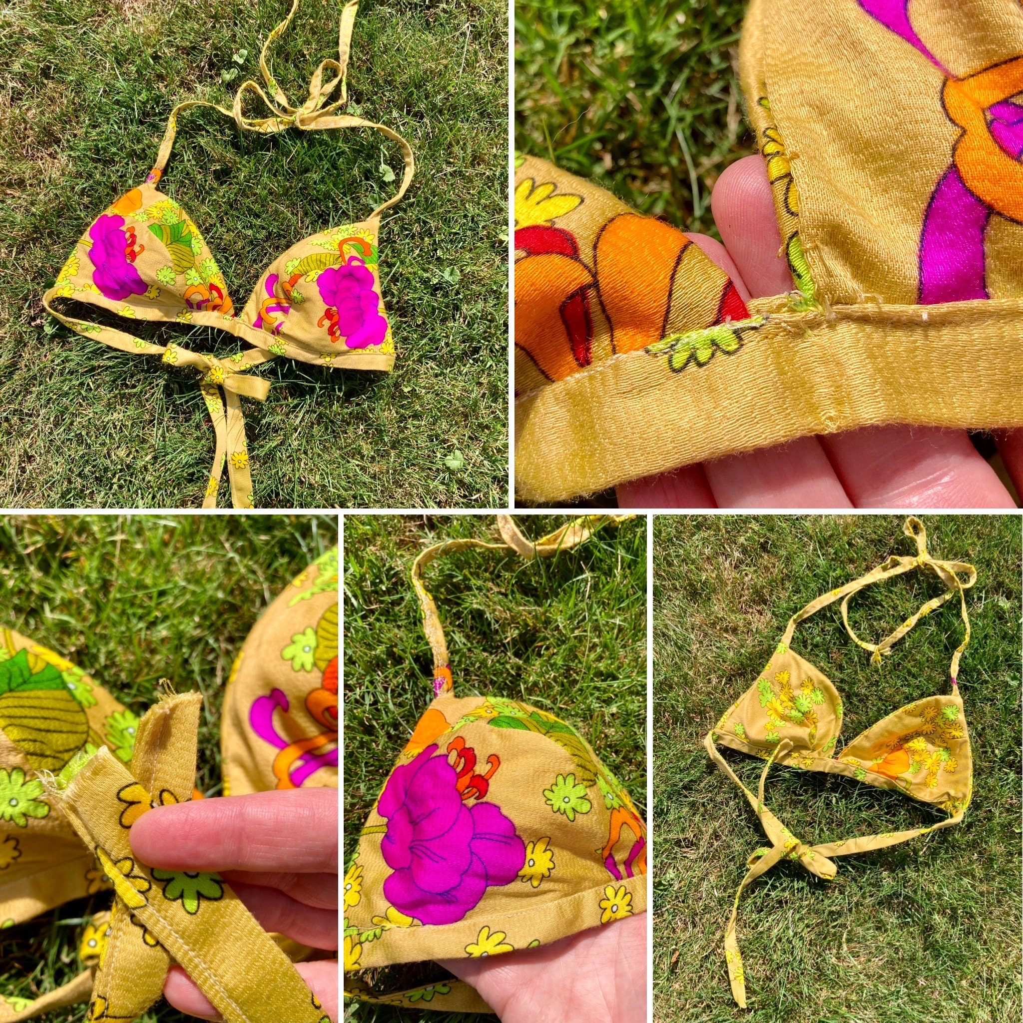 Vintage 60s/70s Psychedelic Flower Power Bikini Top Only