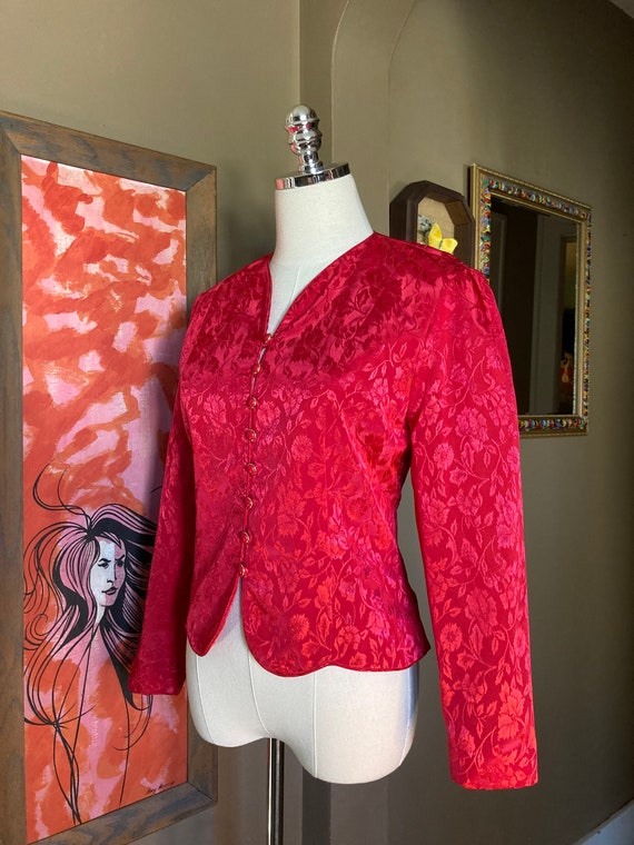 Vintage 80s Red Floral Henry Lee Petites Blazer /… - image 8