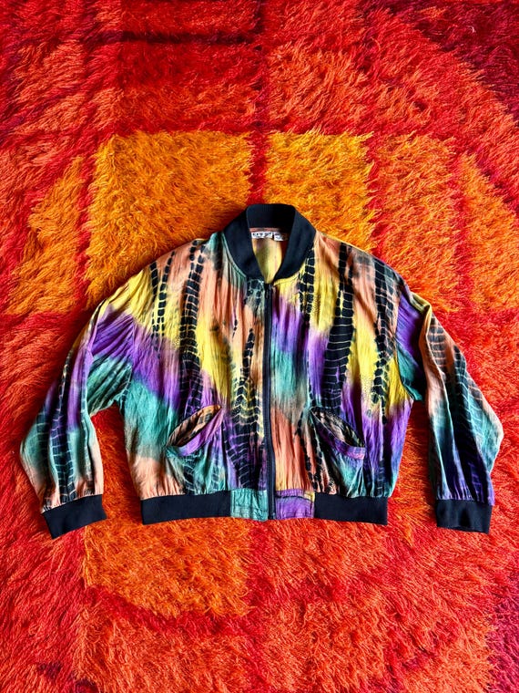 Vintage 90s Tie Dye Zip Up Bomber Jacket / Vintag… - image 8