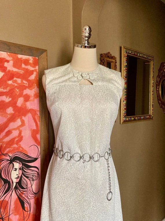 Vintage 60s Mod Sparkly Silver Cutout Dress / Vin… - image 3