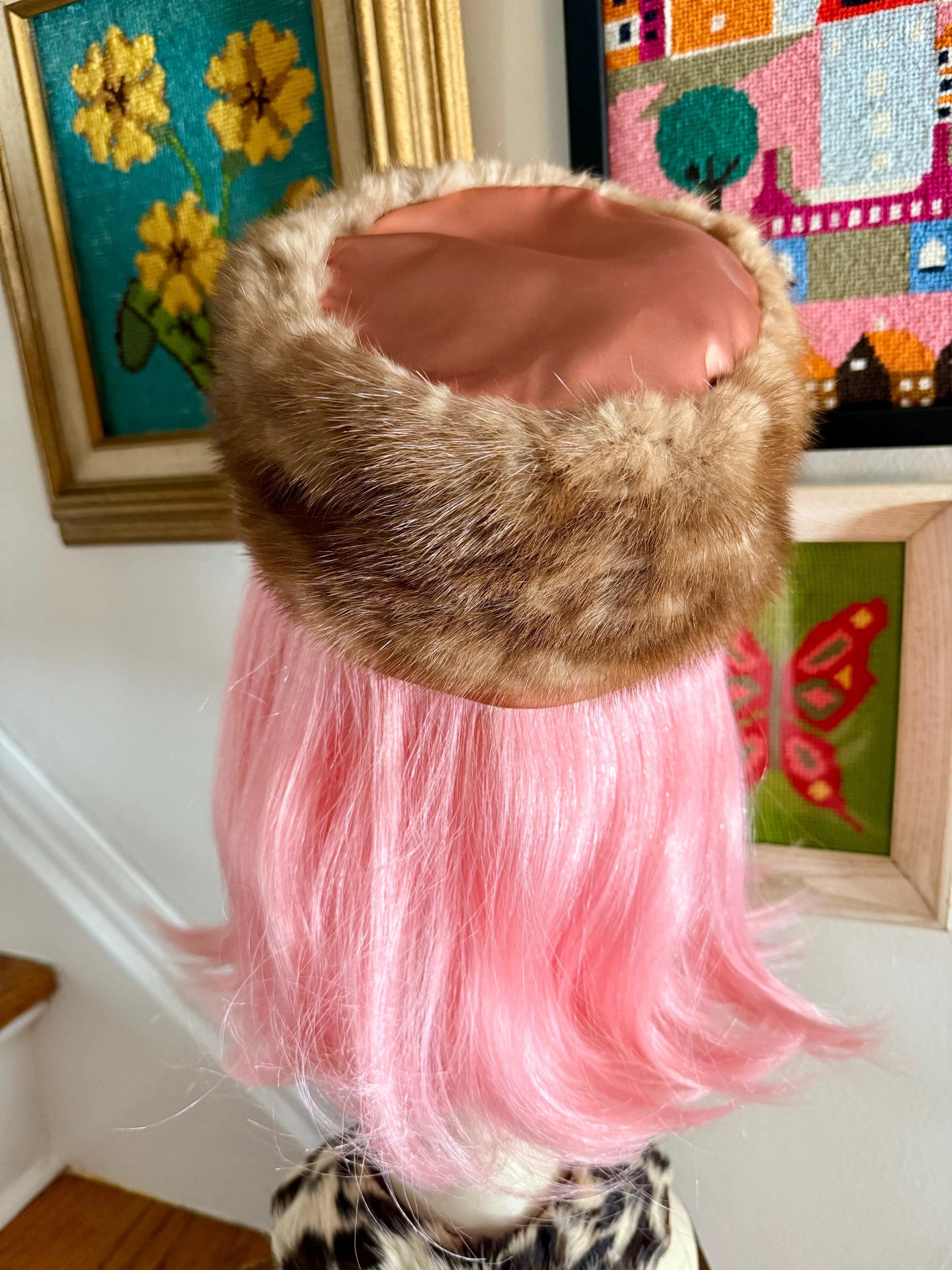 Vintage 60s Real Mink Fur & Satin Pillbox Hat / 60s  display picture 1
