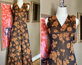 Vintage 70s Orange & Black Color Shift Paris Triomph Stylemode Dress / Vintage Mod Color Shift Dress / Vintage Floral Polyester Dress