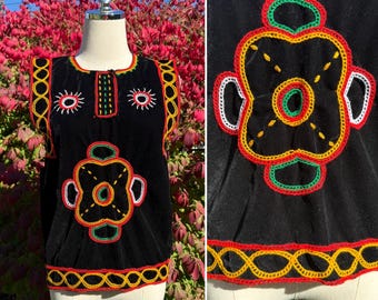Traditional Embroidered Black Velvet Bamenda Toghu Vest Jumper