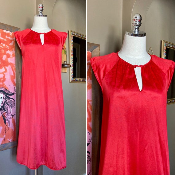 Vintage 70s/80s Red Floral Vanity Fair Nightgown … - image 1
