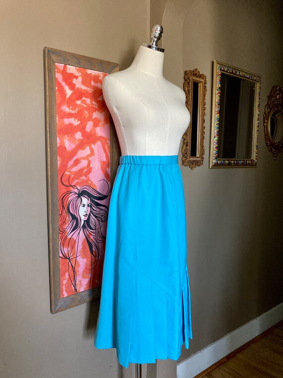 Vintage 70s Blue Pleated Midi Skirt / Vintage Blu… - image 5