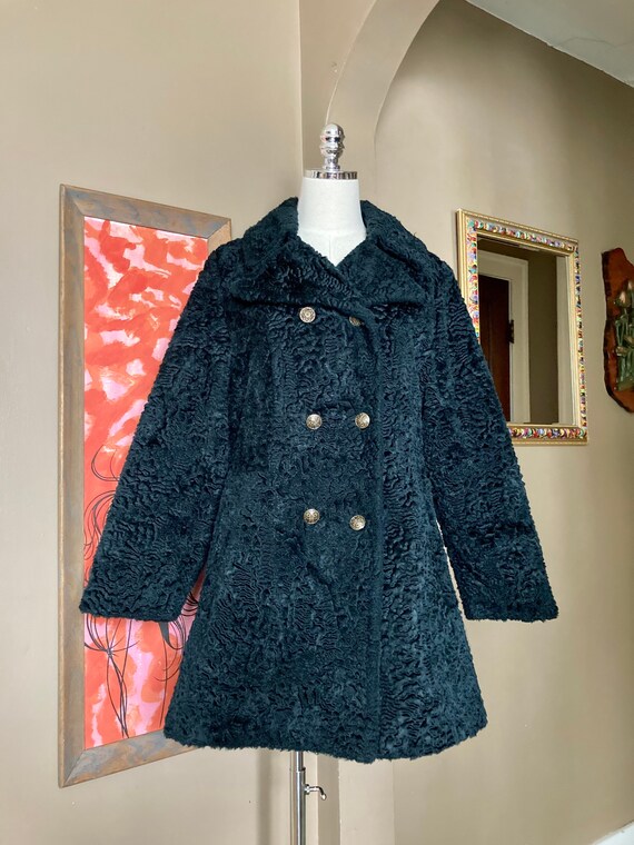 Vintage 60s Black Faux Curly Lambswool 