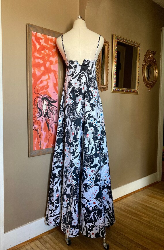 Vintage 70s Black Floral Psychedelic Maxi Dress /… - image 7