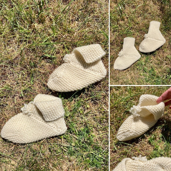 Vintage 60s/70s Creamy White Hand Knit Slipper So… - image 1