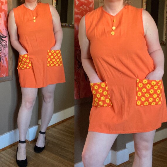 Vintage 60s Orange Floral Smock / Vintage 60s Oran