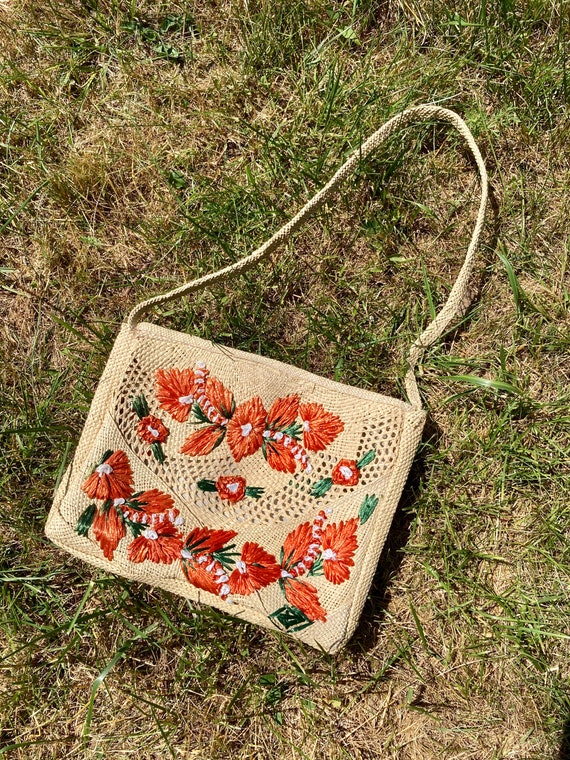 Vintage 60s Floral Woven Straw Purse / Vintage 60… - image 8