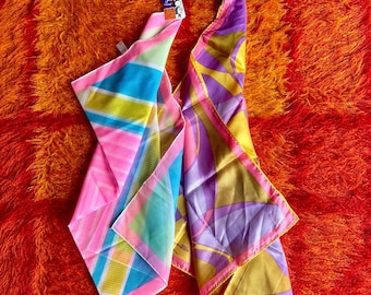 YOU PICK / Nos Vintage Mod Dayglo Head Scarf / Vintage Sheer Chiffon Acetate Head Scarf / Deadstock Mod Head Scarf