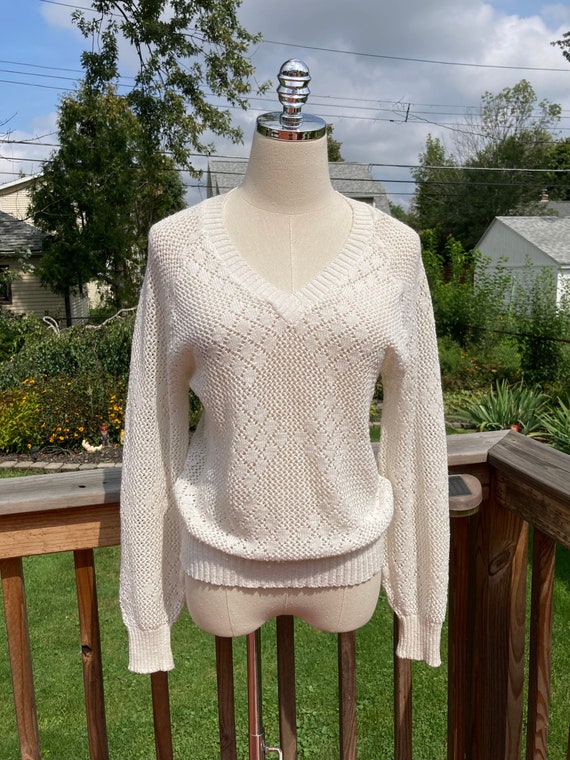 Vintage 70s Cream Loose Knit Sweater / 70s White N