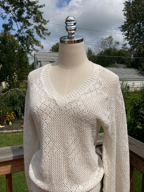Vintage 70s Cream Loose Knit Sweater / 70s White … - image 7
