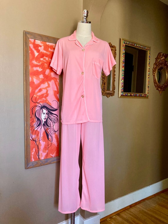 Vintage 60s Pink Nylon Kmart Pajama Set / 60s Pin… - image 5