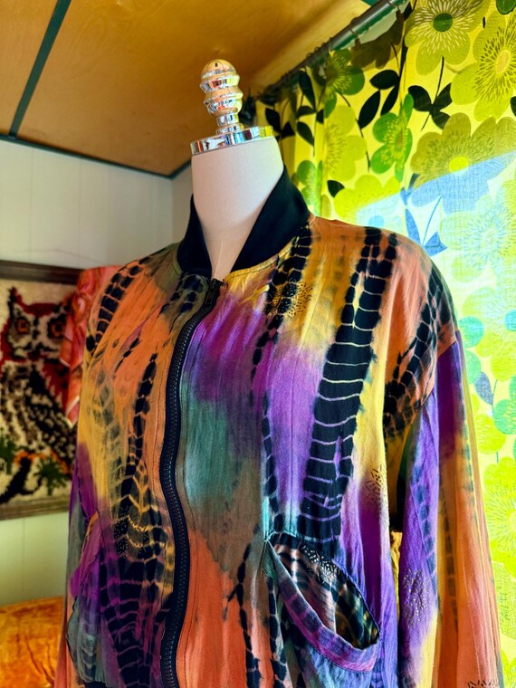 Vintage 90s Tie Dye Zip Up Bomber Jacket / Vintag… - image 7